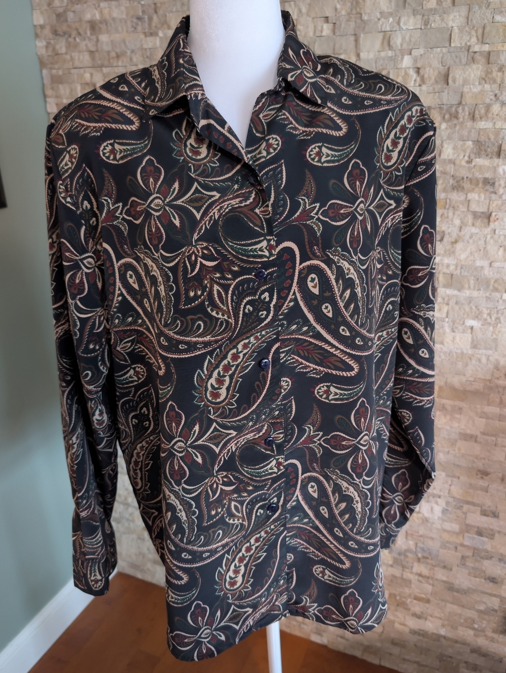 Vintage Sag Harbor Women's Sz 14 Paisley Button Up Shirt Shoulder Pads Plus Size